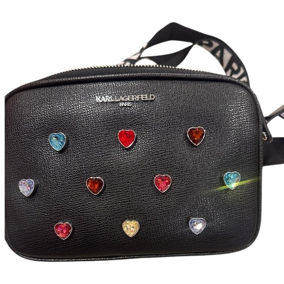 KARL LAGERFELD PARIS Maybelle Black Crossbody Bag Satchel, Rainbow Heart Accents - Picture 5 of 16